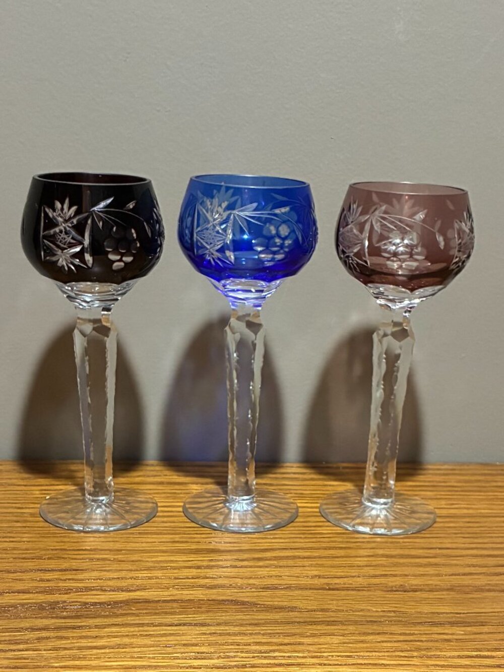 Crystal Cut Wine Glass - Blue, Plum, Black (Set of 3)